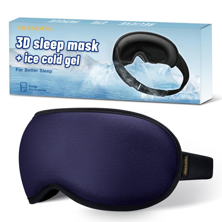 Facemoon 3D cooling eye mask in blue for long coding sessions.