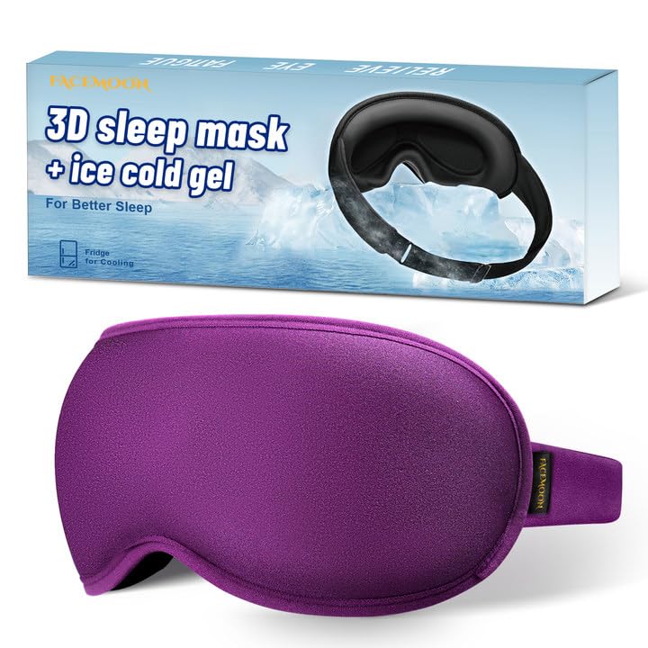 FACEMOON 6oz weighted cooling gel sleep mask in purple for gentle relaxation.