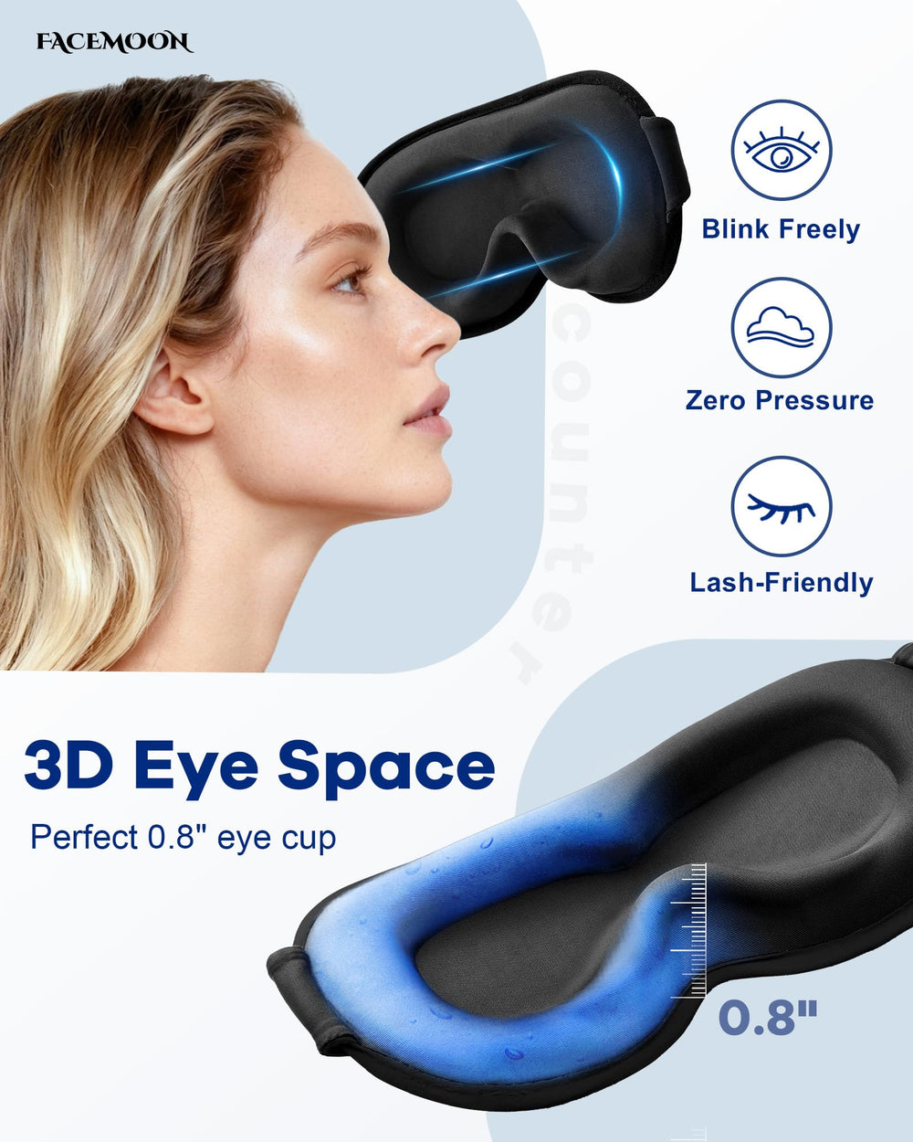 Facemoon adjustable strap keeps the mask securely in place during sleep.