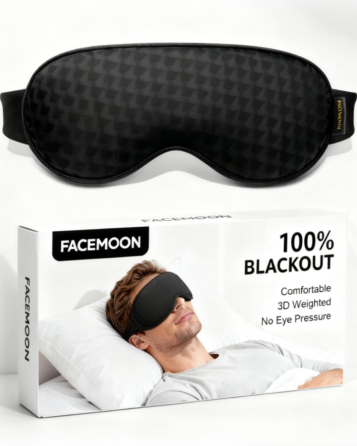 FACEMOON blackout eye mask with 3D contour for enhanced darkness and comfort.