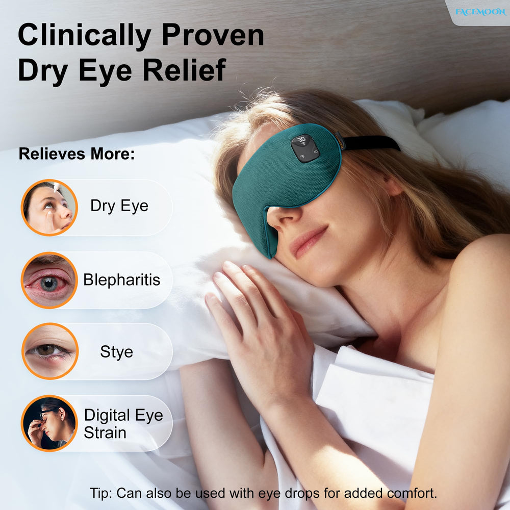 FACEMOON eye mask battery compartment showing cordless warmth on the go