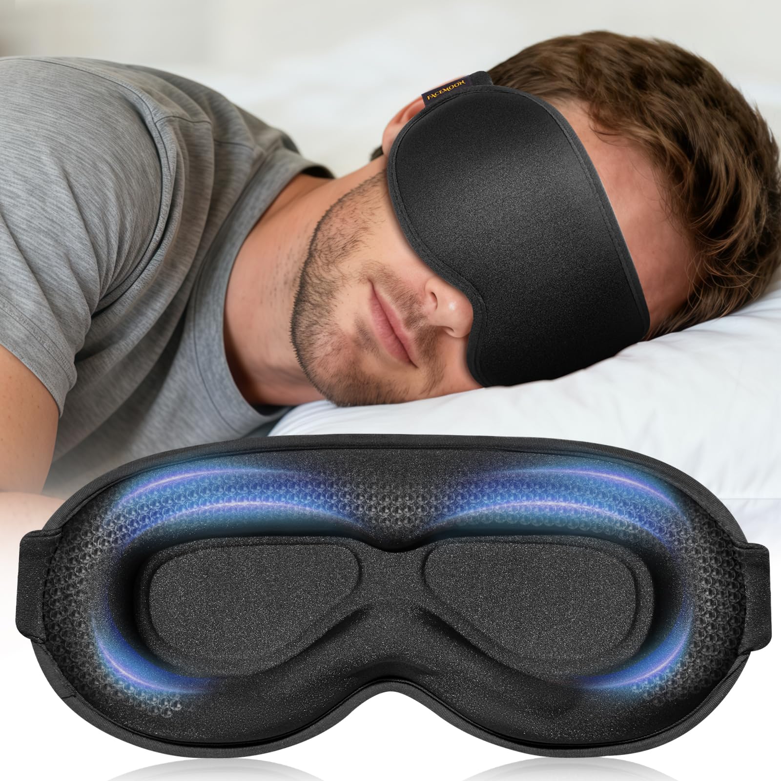 FACEMOON mascarilla de sueño con peso para viaje bloquea luz y favorece descanso