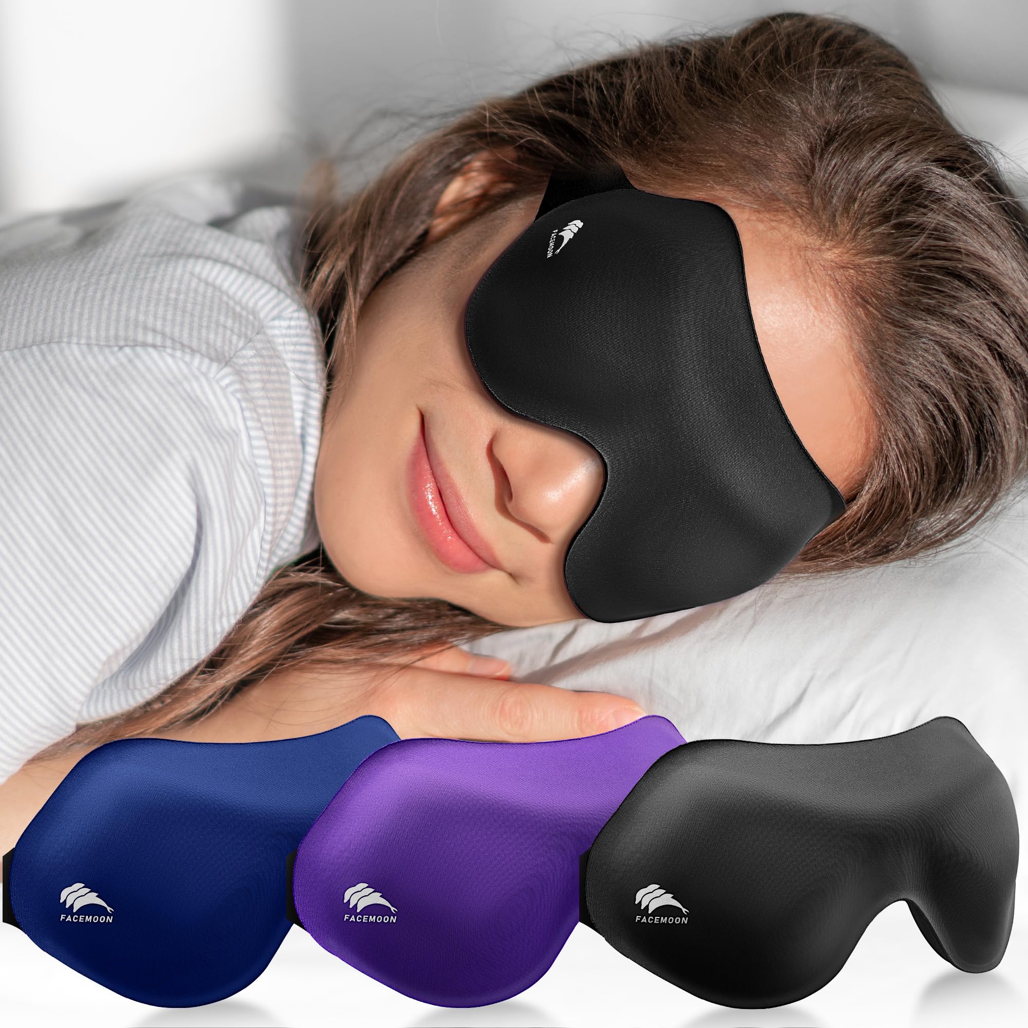 FACEMOON mascarilla de sueño trio, empaque práctico para casa o viaje