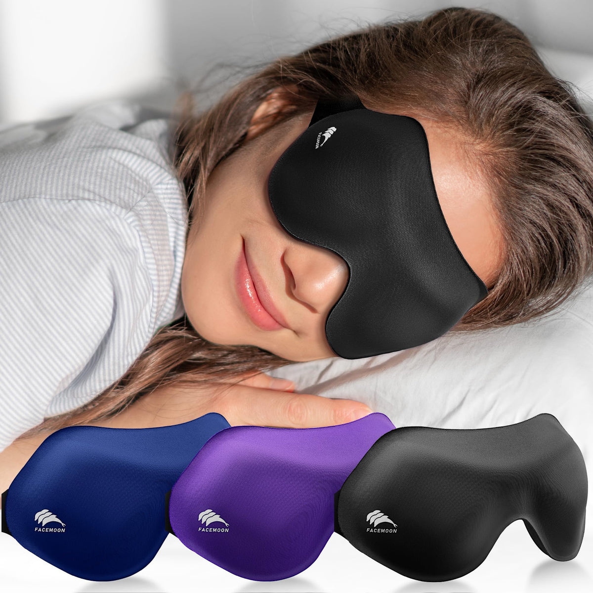 FACEMOON mascarilla de sueño trio, empaque práctico para casa o viaje