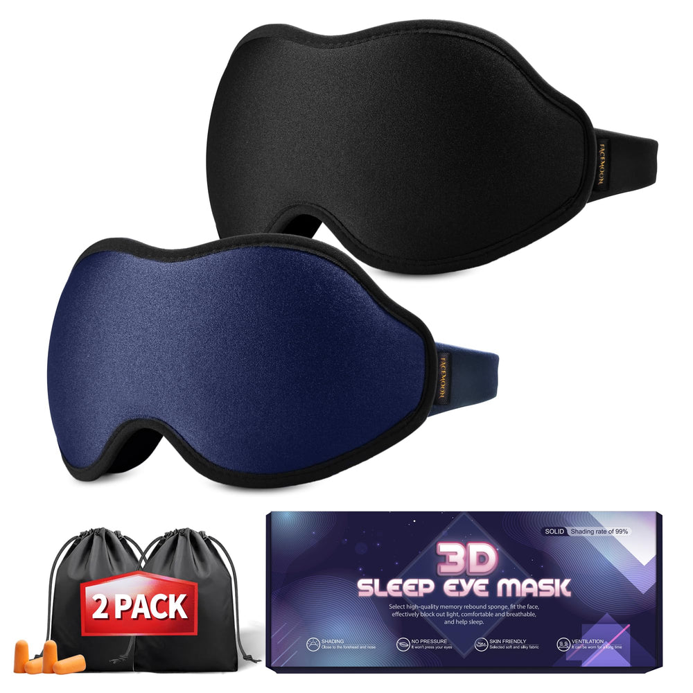 FACEMOON Sleep Mask with 3D contour blocks light for immersive darkness.