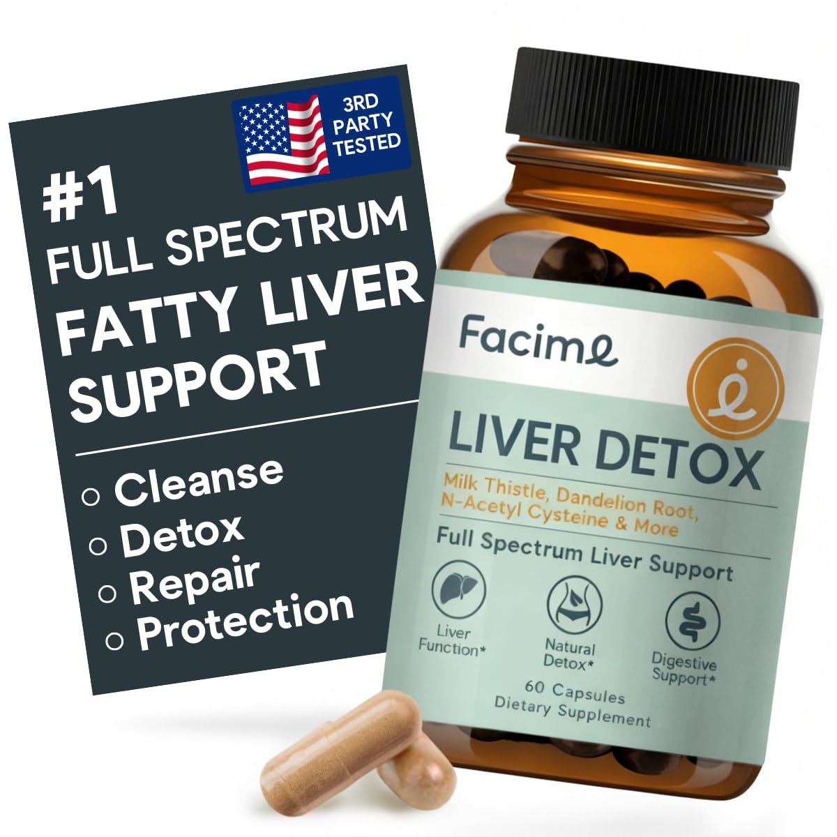 Facime Liver Cleanse bottle promotes daily liver support for overall wellness.