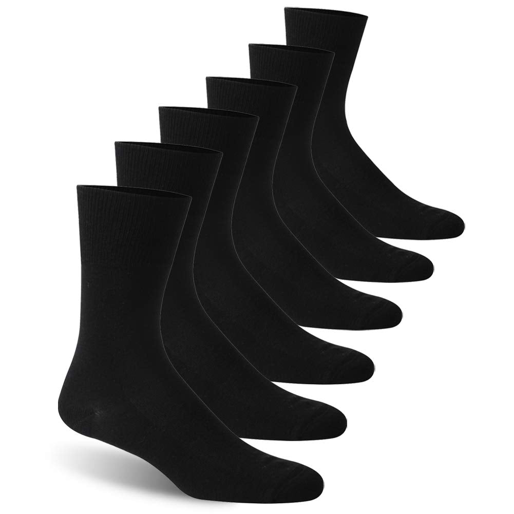 Facool Crew Diabetic Socks, front view in black for all-day comfort.