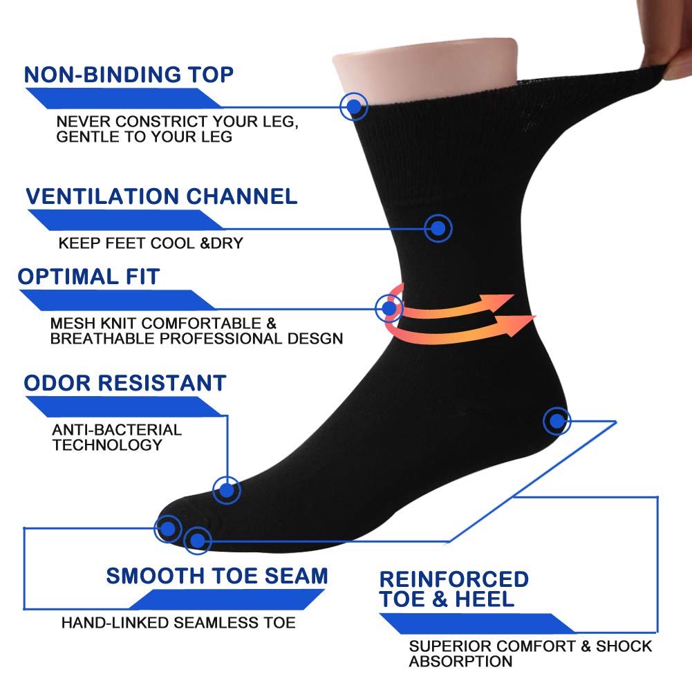 Facool Crew Diabetic Socks, seamless toe detail for comfort and reduced irritation.