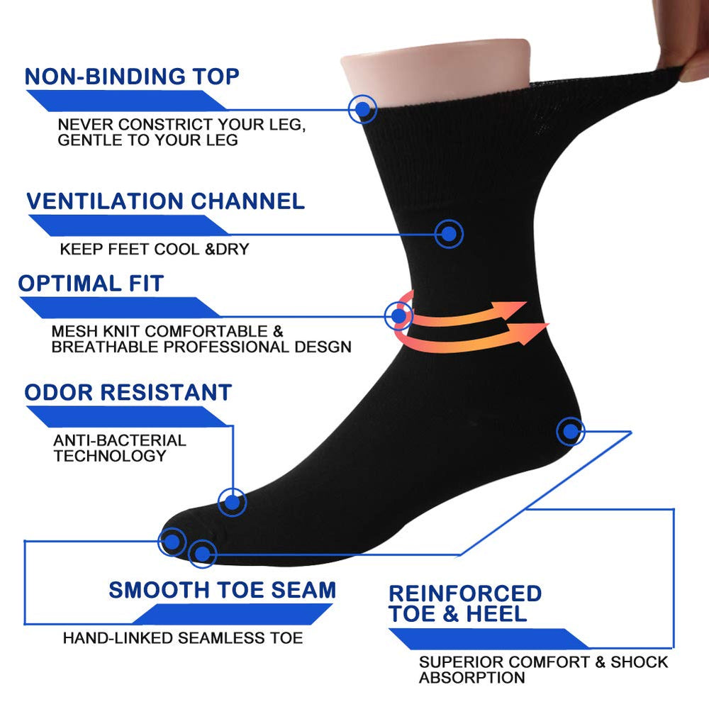 Facool Crew Diabetic Socks, seamless toe detail for comfort and reduced irritation.