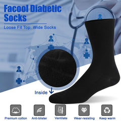 Facool Crew Diabetic Socks, wide calf top for a comfortable, non-binding fit.