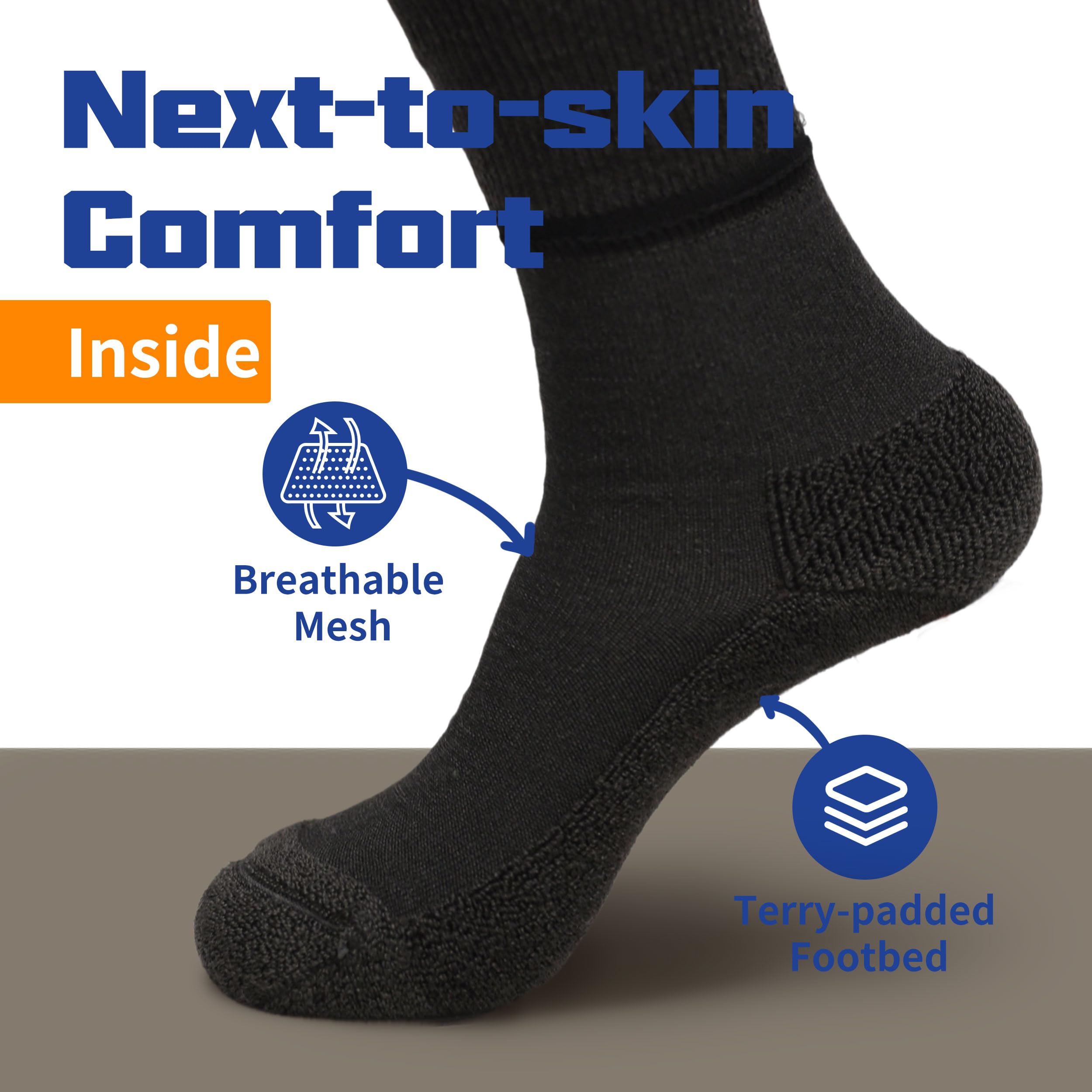 Facool Diabetic Crew Socks in navy blue highlight moisture-wicking for active daily routines.