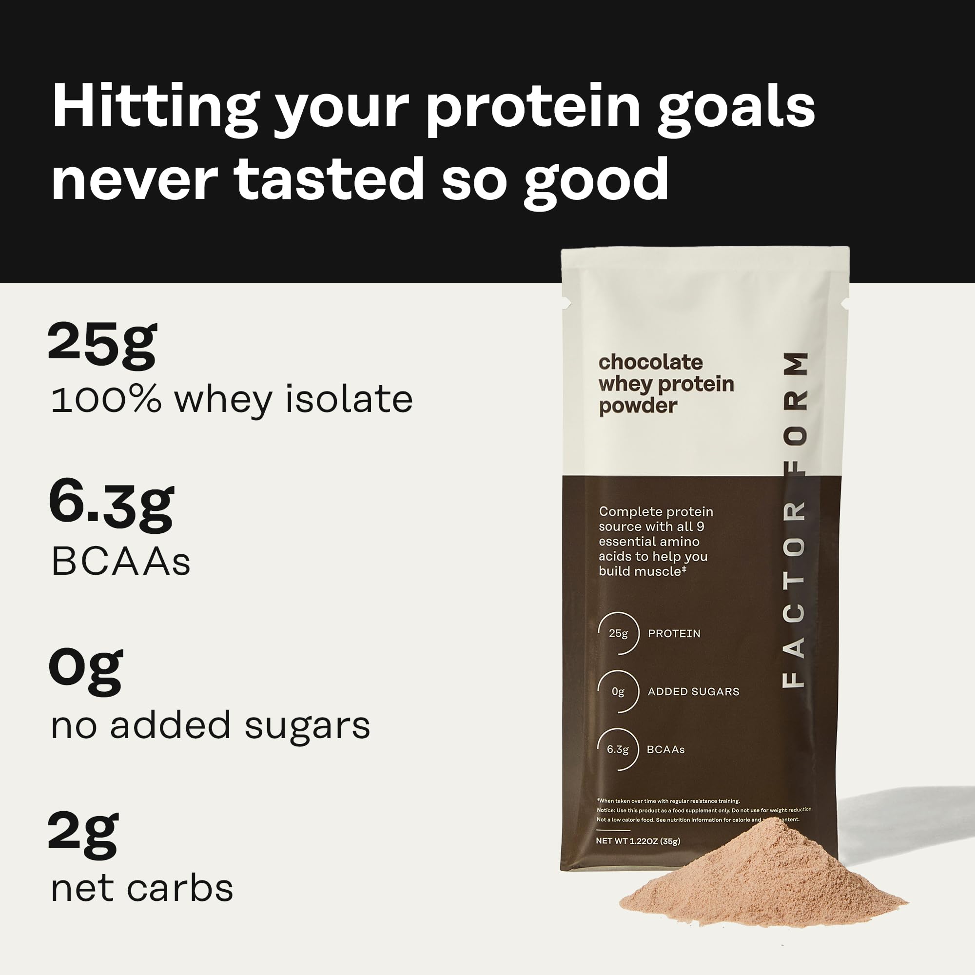 Factor Form single-serve packet on the go for a quick protein boost