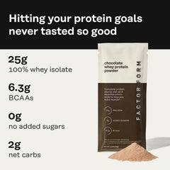 Factor Form single-serve packet on the go for a quick protein boost