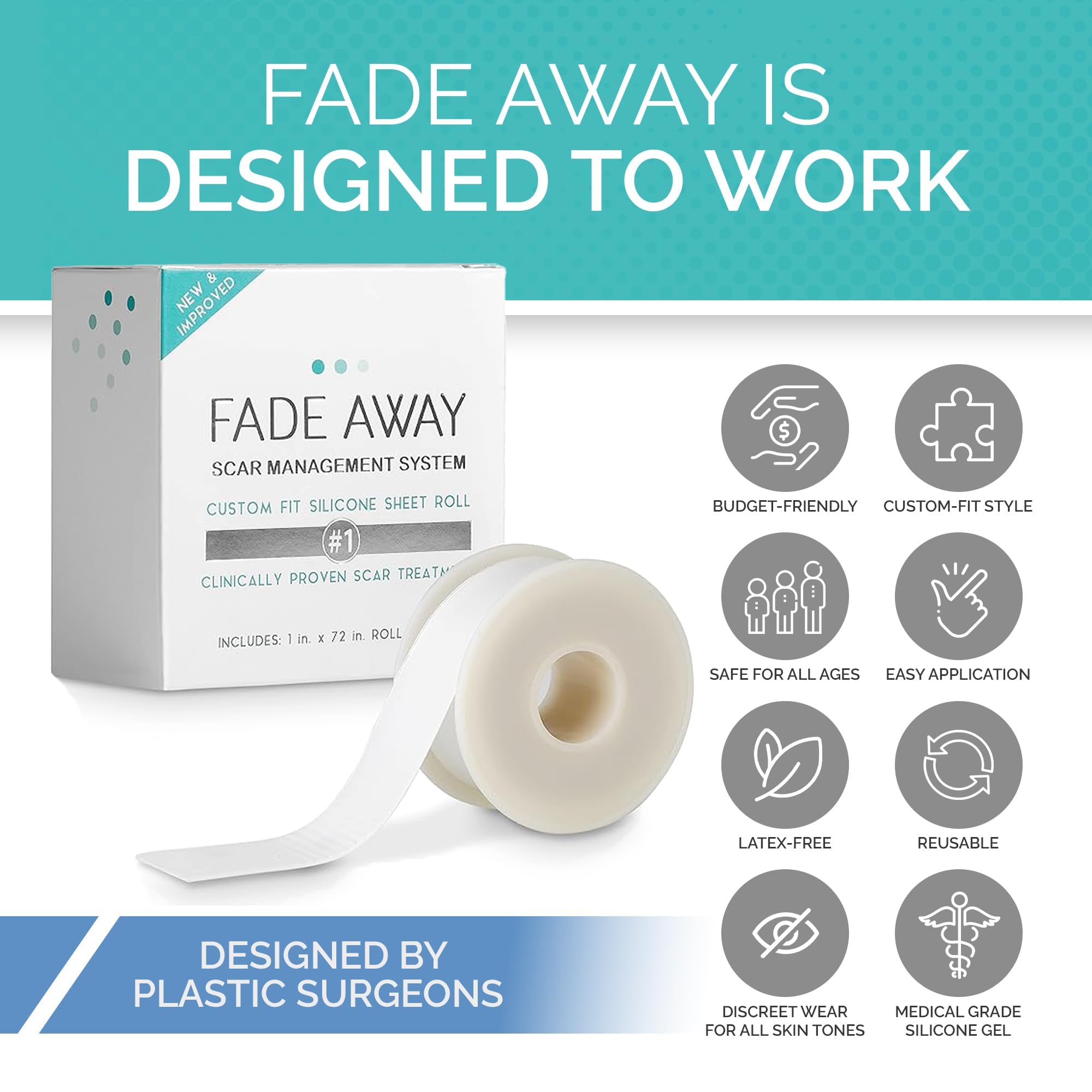 Fade Away scar sheets travel case keeps treatment on the go.