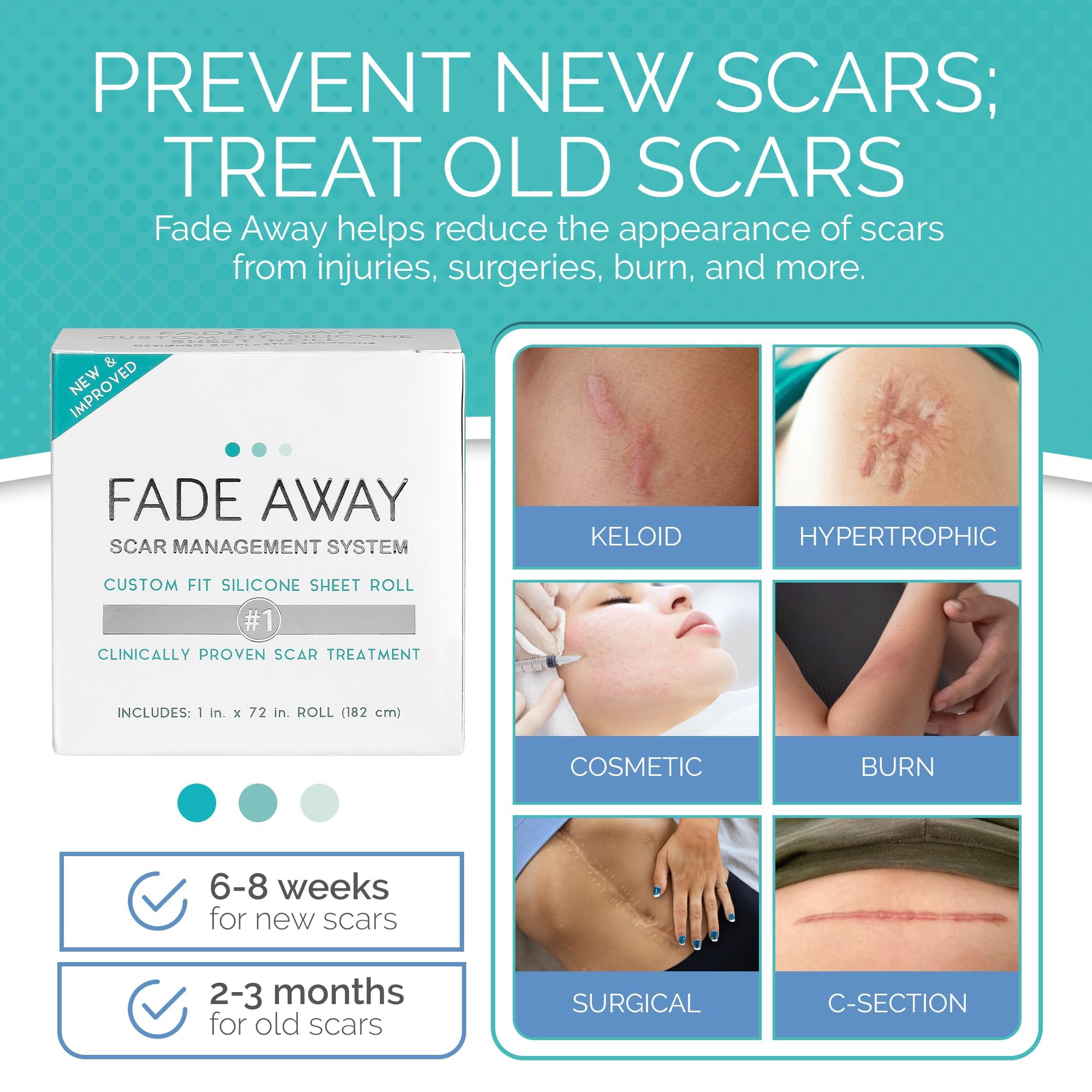 Fade Away scar tape on skin shows transparent, discreet wear.
