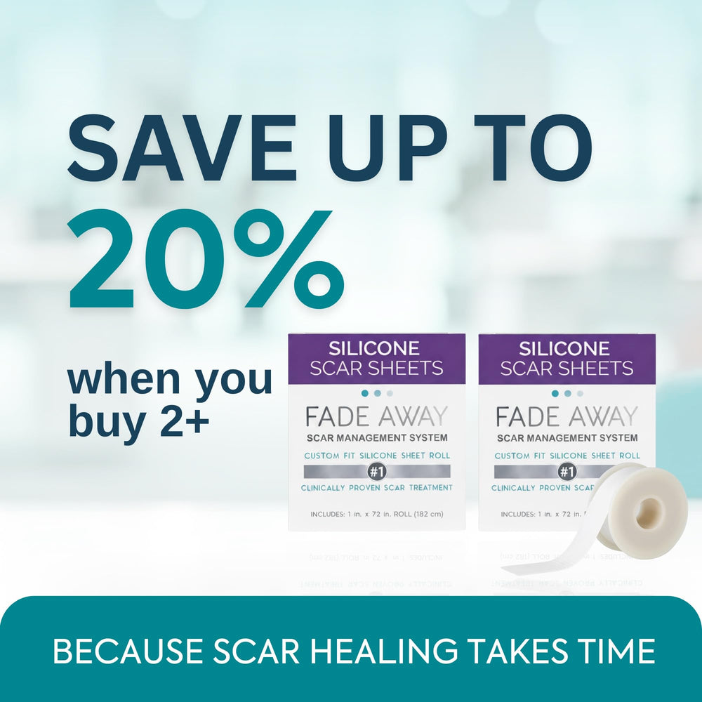 Fade Away silicone scar sheets after-surgery use in clinical-like care.