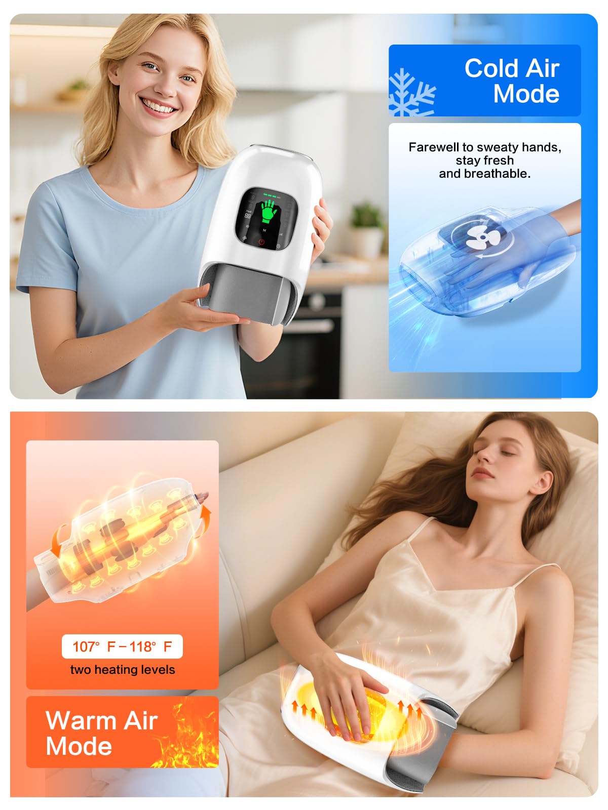 FadFun Hand Massager with 6 intensity levels for personalized comfort