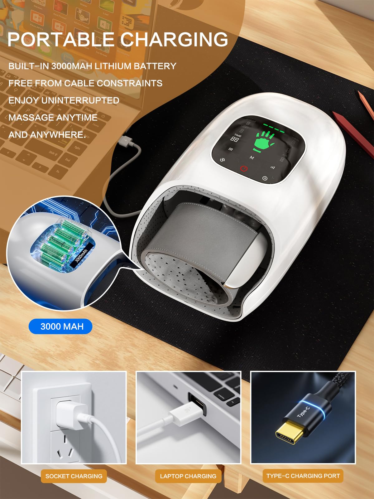 FadFun Hand Massager LCD display shows current settings clearly