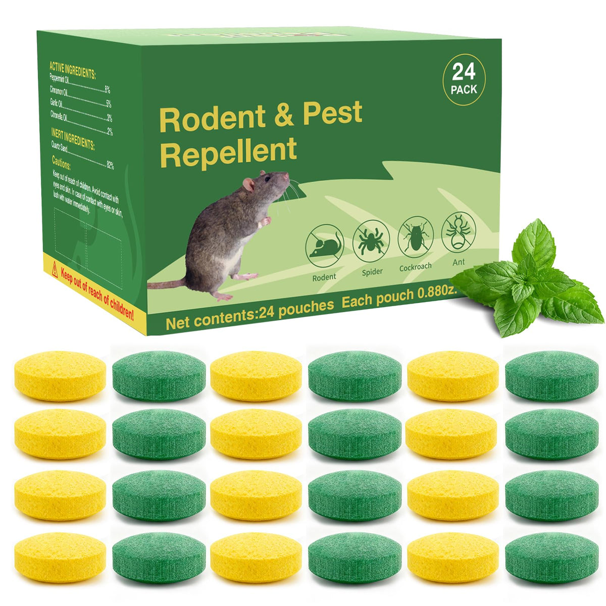 Failpest 24Pcs Mice Rodent Repellent pack shown for home use with peppermint deterrents.