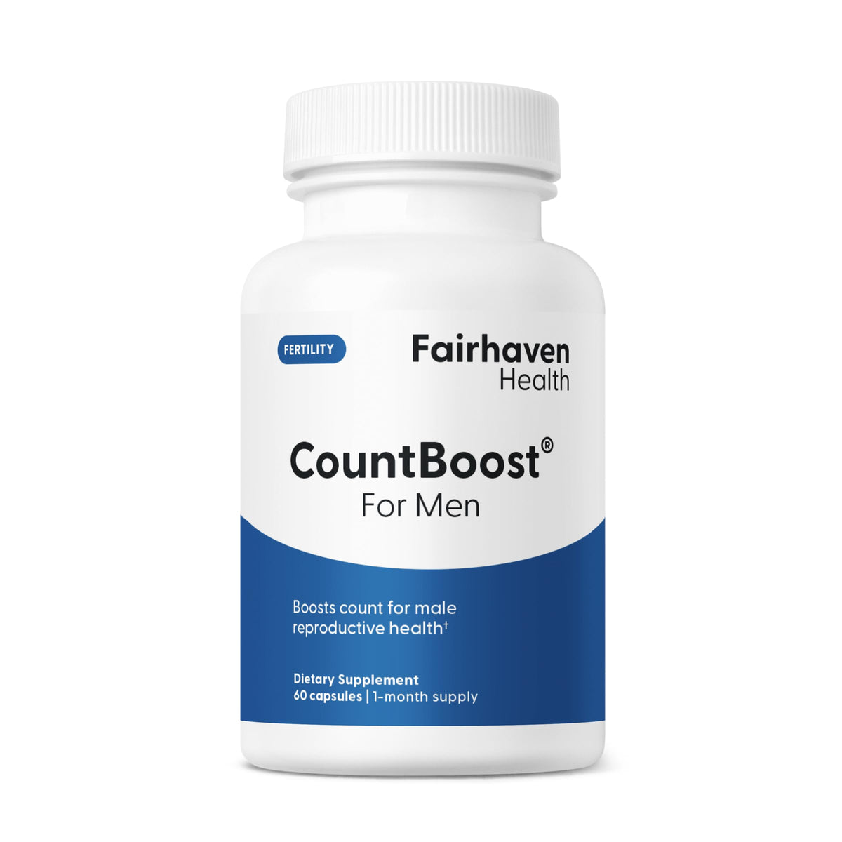 Fairhaven Health CountBoost for Men bottle front showing packaging for pre-conception support