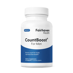 Fairhaven Health CountBoost for Men bottle front showing packaging for pre-conception support