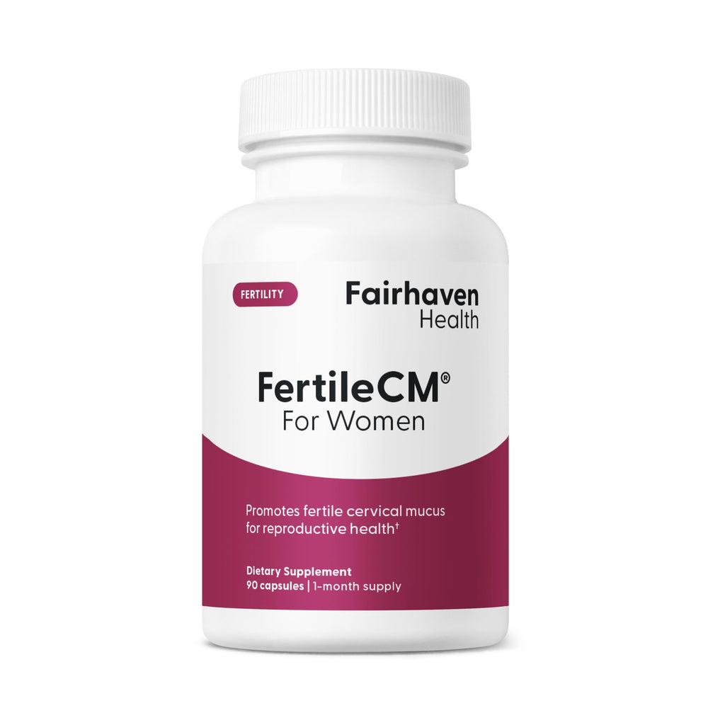 Fairhaven Health FertileCM bottle front with capsules for fertility support.