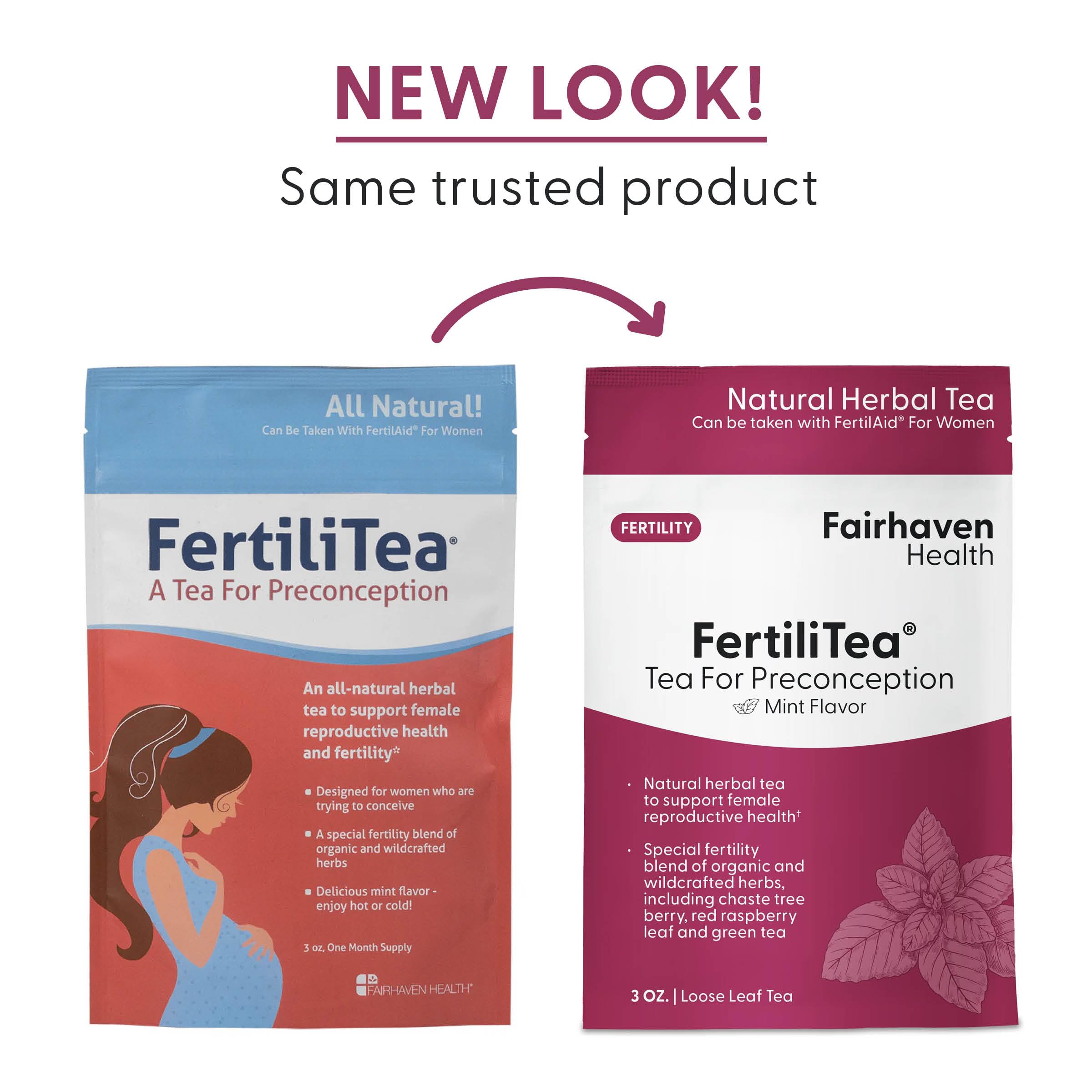 FertiliTea label highlights clean ingredients and organic blend.
