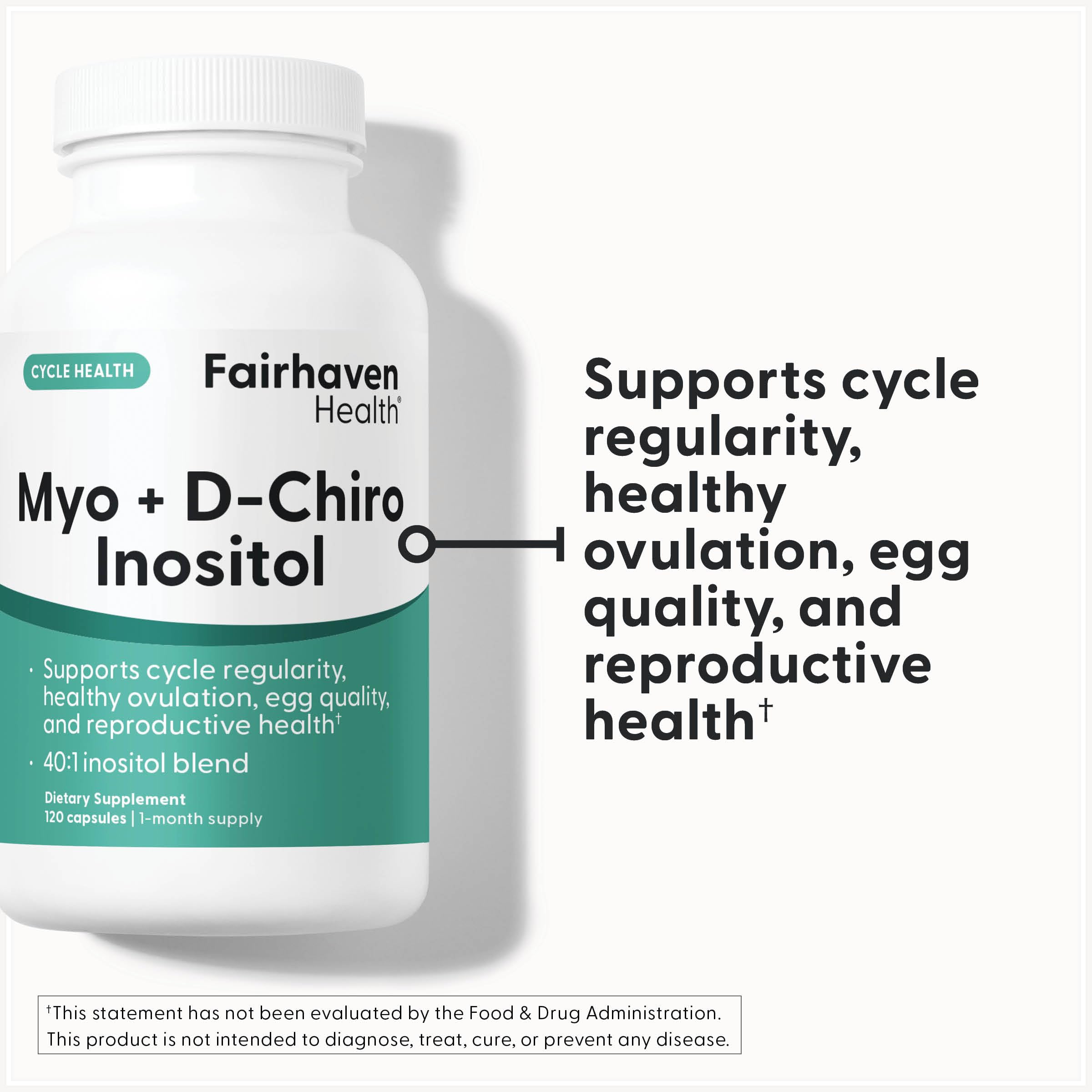 Fairhaven Health Myo-Inositol D-Chiro capsules close-up for daily hormonal support