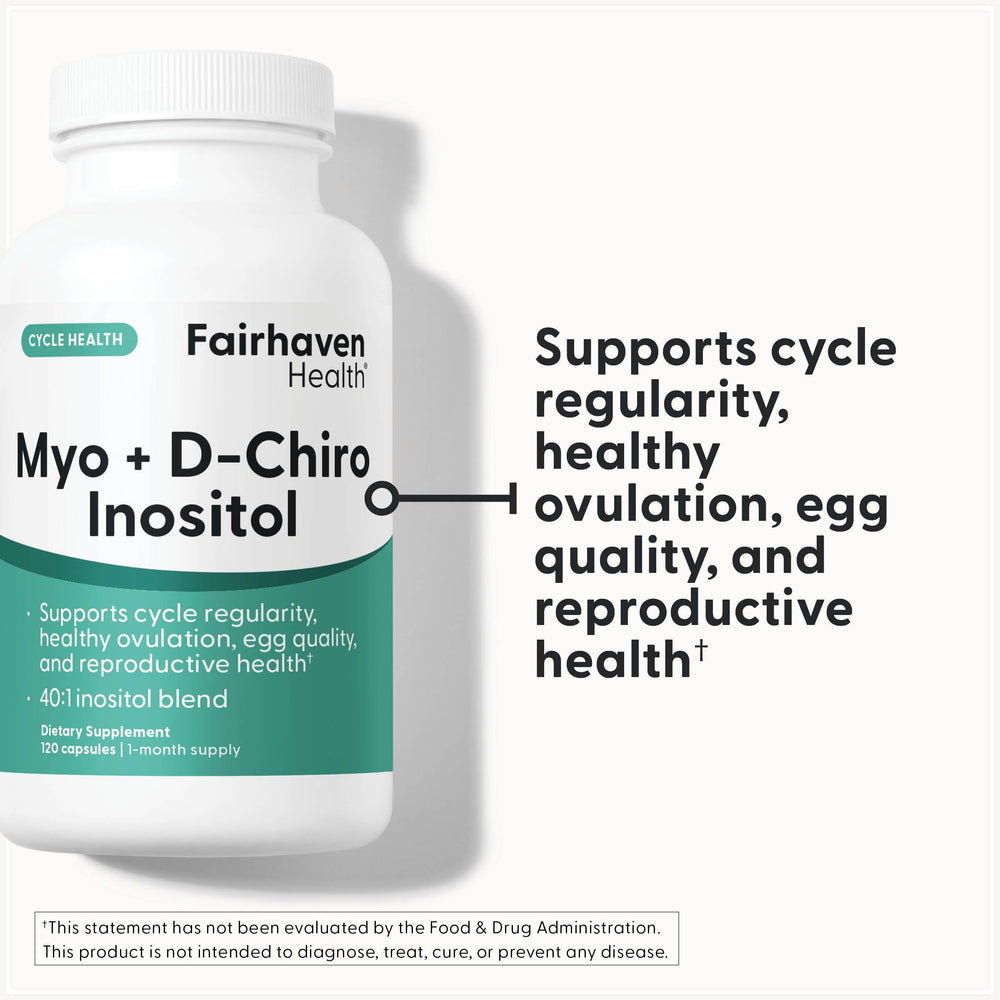 Fairhaven Health Myo-Inositol D-Chiro capsules close-up for daily hormonal support