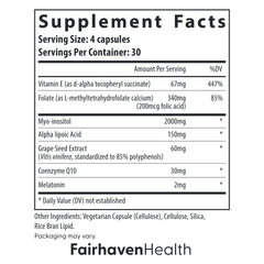 Ovaboost ingredients blend featuring myo-inositol and folate from Fairhaven Health.
