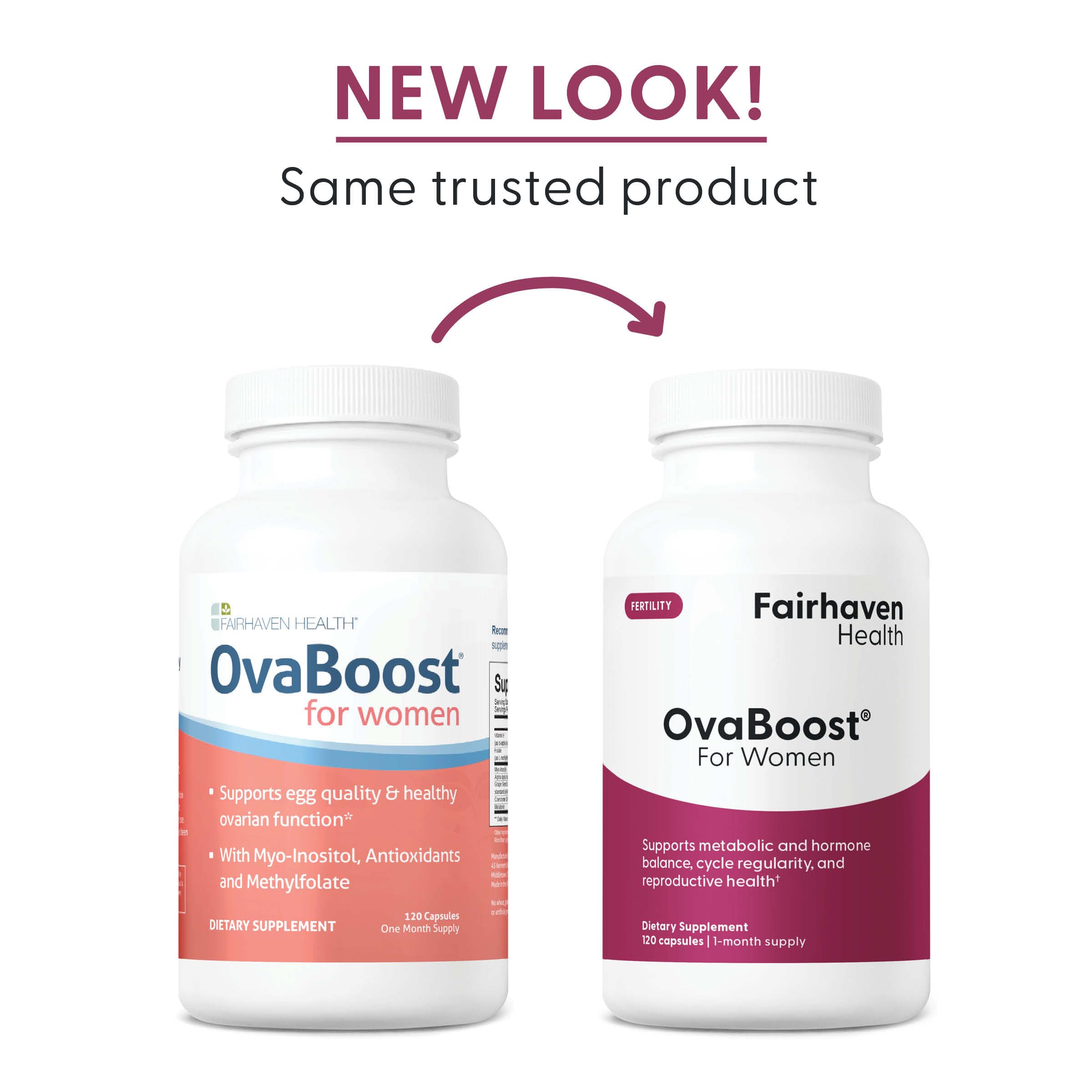 Fairhaven Health Ovaboost label on NSF-certified manufacturing facility.
