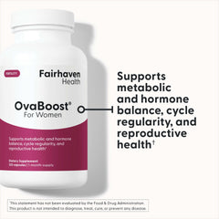 Ovaboost tablets being poured for ovulation support by Fairhaven Health.