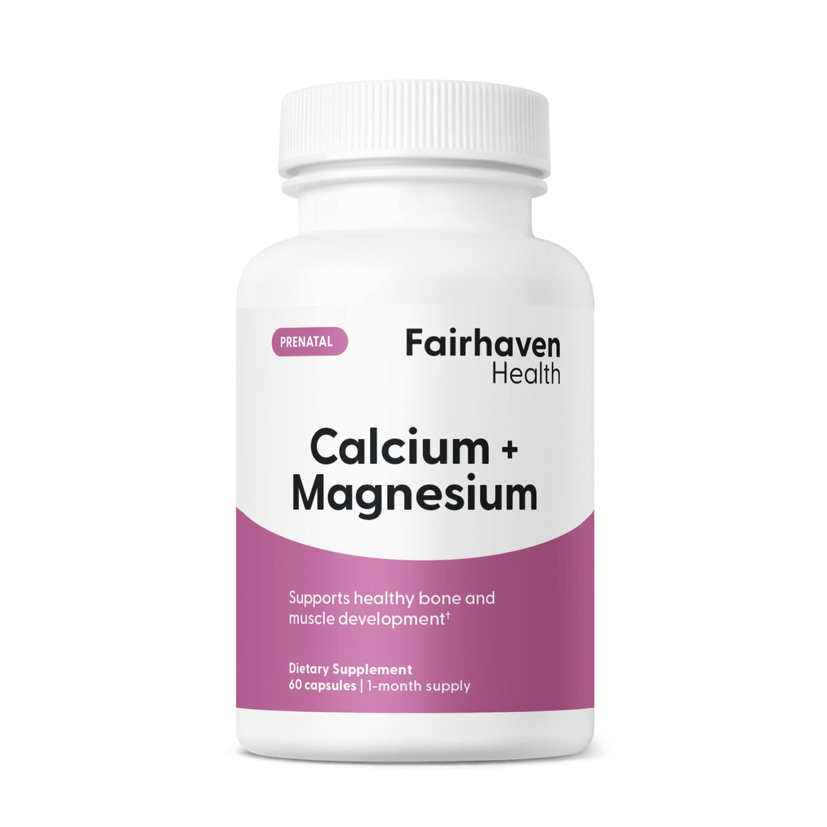 Fairhaven Health Peapod Cal-Mag bottle demonstrates convenient daily supplementation for bone support.