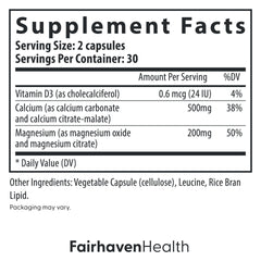 Fairhaven Health Peapod Cal-Mag ingredient list highlights two mineral forms.