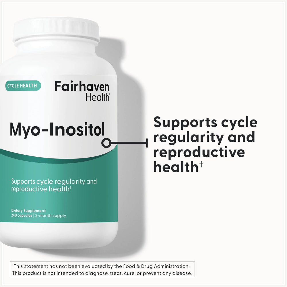 Fairhaven Health Myo-Inositol capsules label close-up highlighting vegan formulation