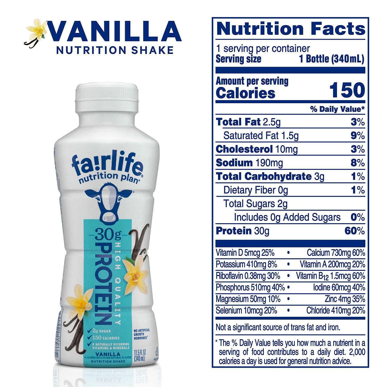 Fairlife Nutrition Plan vanilla bottle back displays nutrition facts for quick checks