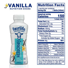 Fairlife Nutrition Plan vanilla bottle back displays nutrition facts for quick checks