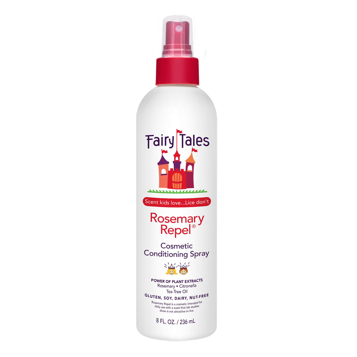 Fairy Tales Rosemary Repel bottle closeup, a kid-friendly detangling spray with fresh scent.