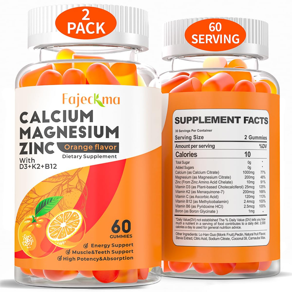 Fajeckma calcium magnesium zinc gummies bottle for convenient bone support and daily wellness
