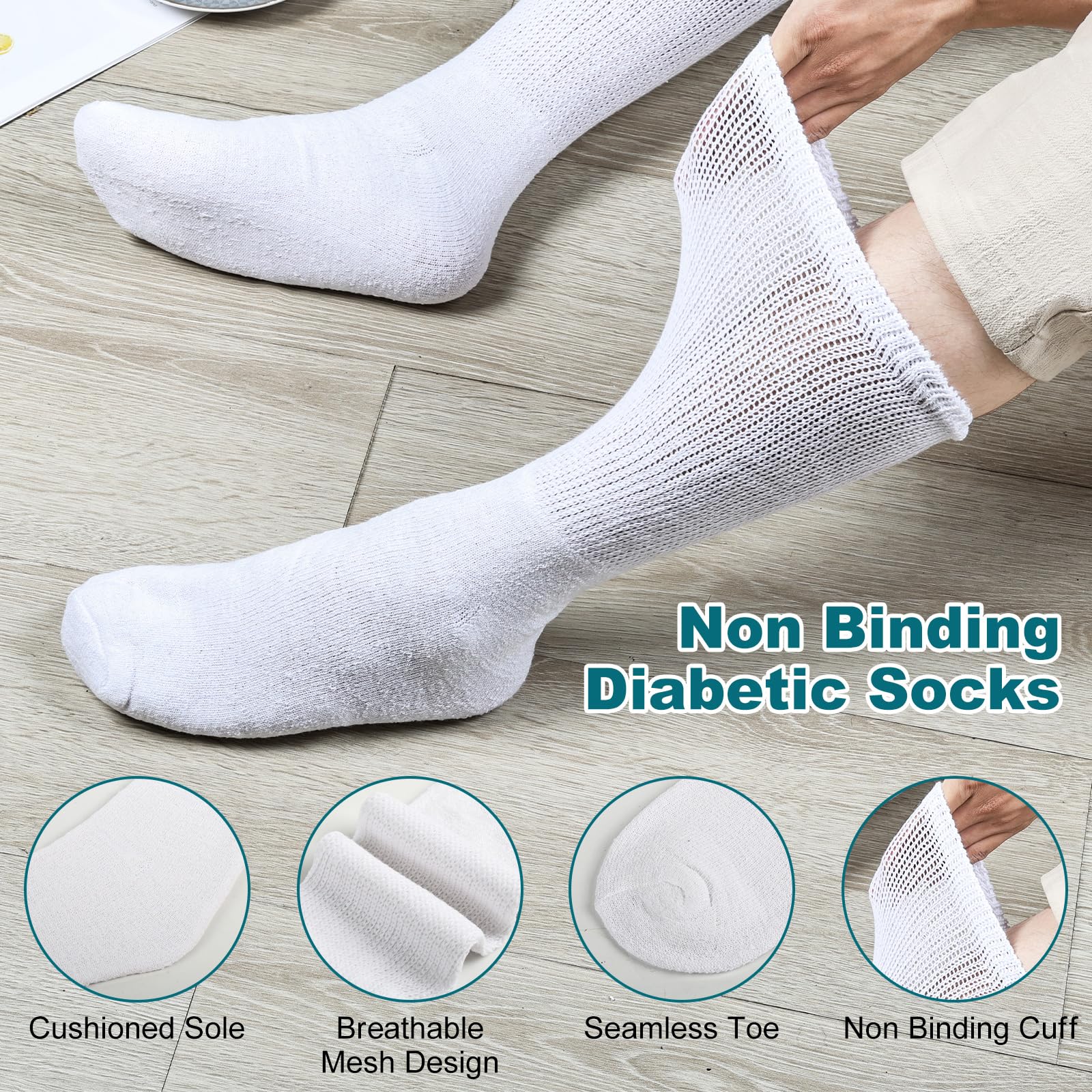 Falari diabetic socks feature a non-binding top band for circulation-friendly fit