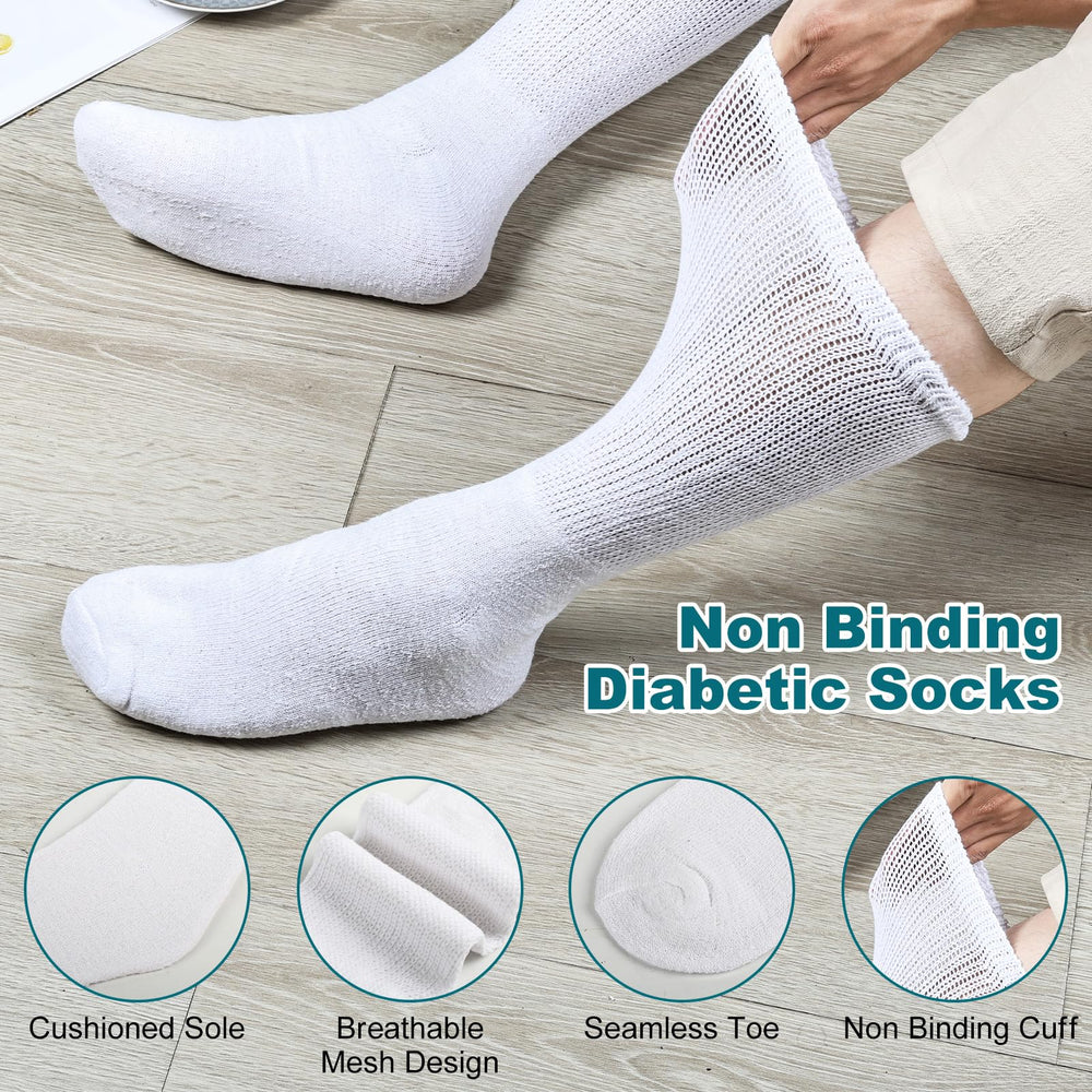 Falari diabetic socks feature a non-binding top band for circulation-friendly fit