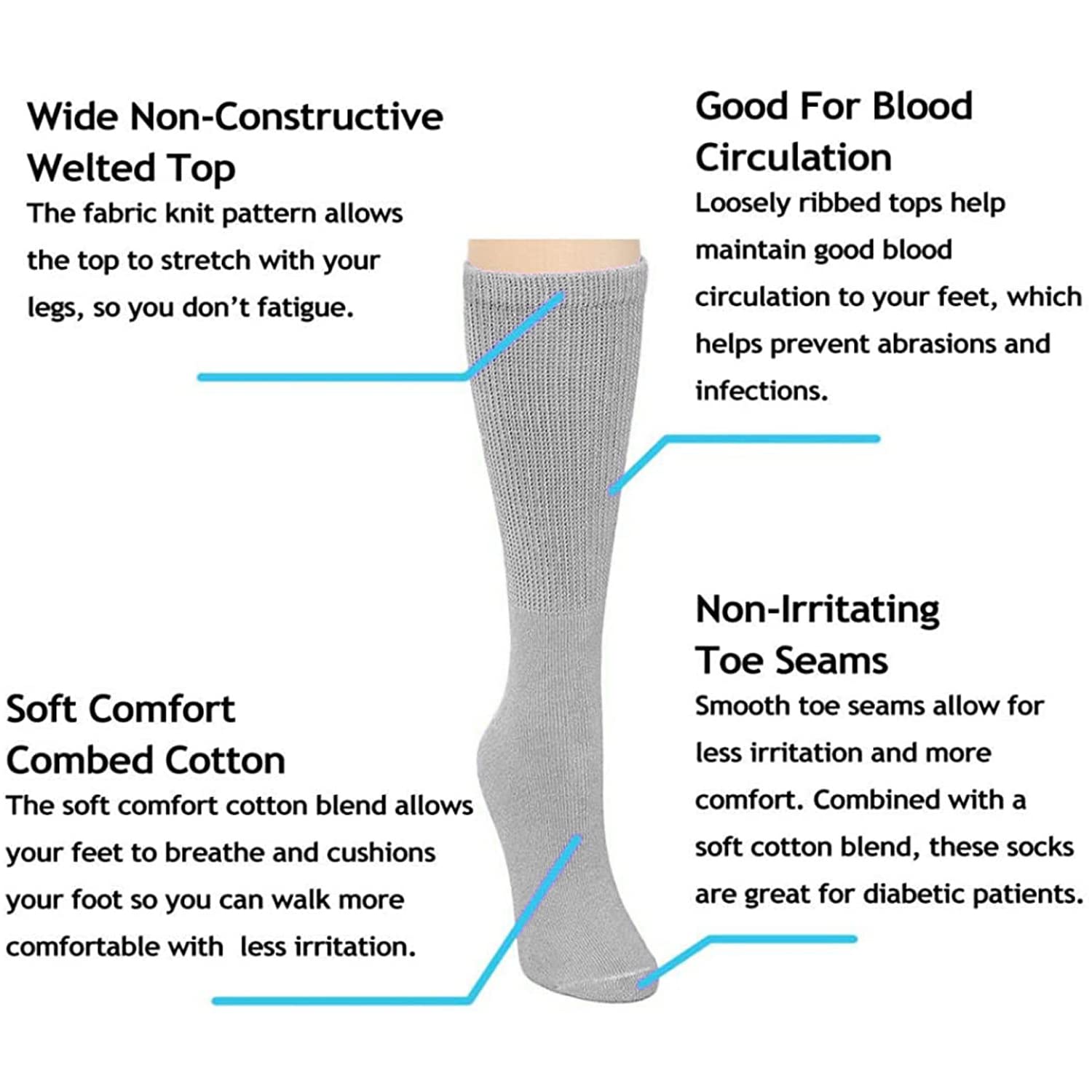 Falari Women Diabetic Socks white crew height with non-irritating seams for sensitive feet