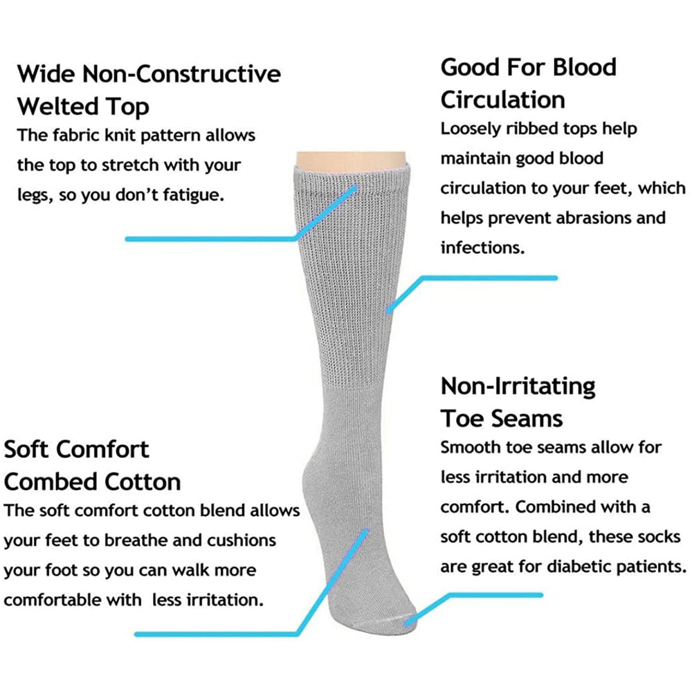 Falari Women Diabetic Socks white crew height with non-irritating seams for sensitive feet
