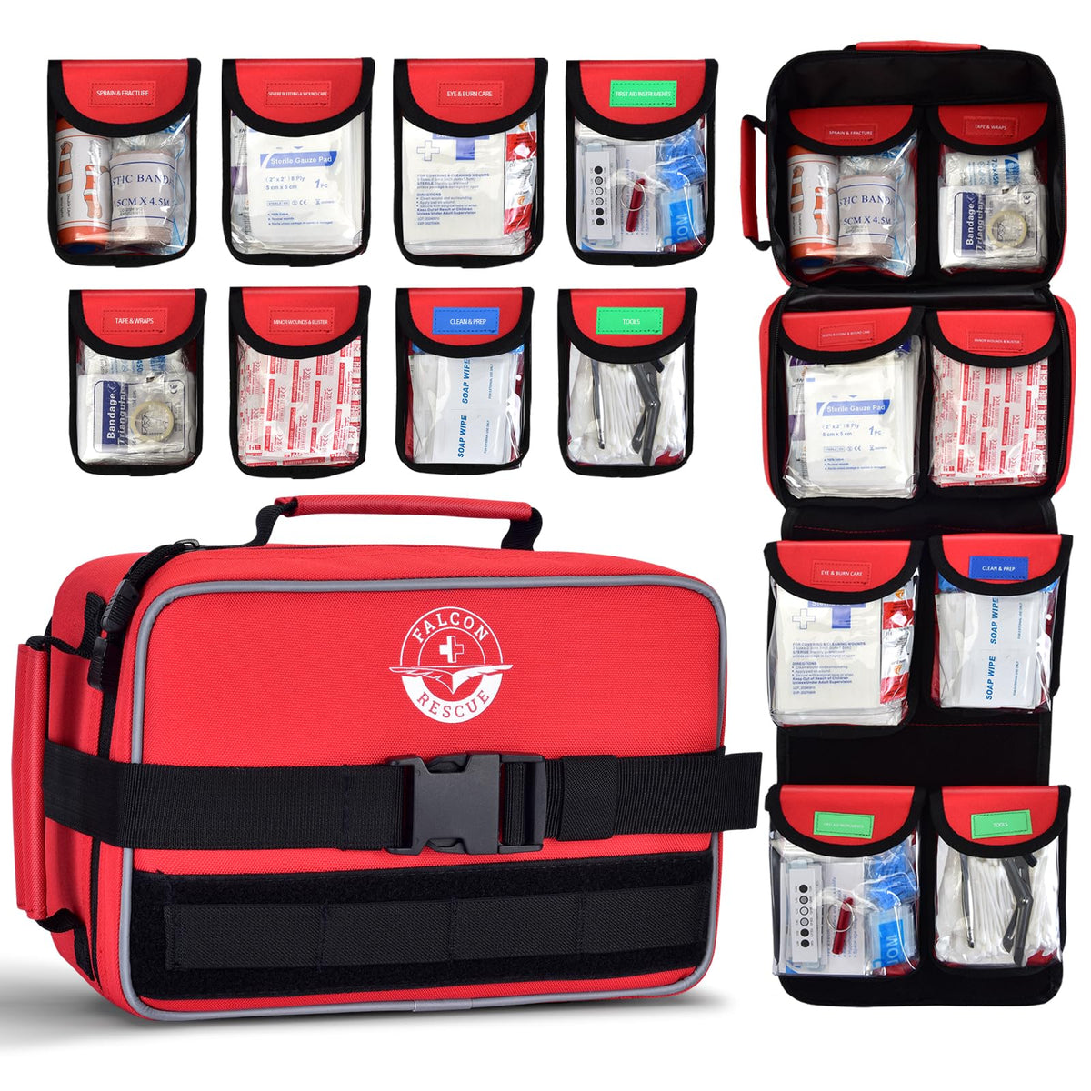 Falcon Rescue 418-piece kit in a compact setup for quick access.