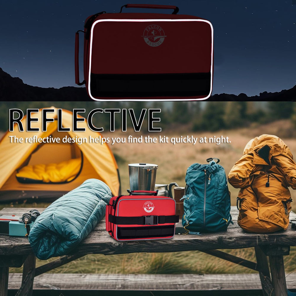 Falcon Rescue rugged first aid kit ideal for home, road trips, and outdoor adventures.