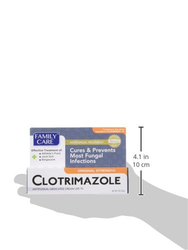 Family Care Clotrimazole cream image focused on athletes foot relief and itching relief.