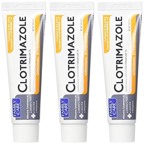 Family Care product label emphasizing 1 percent USP clotrimazole