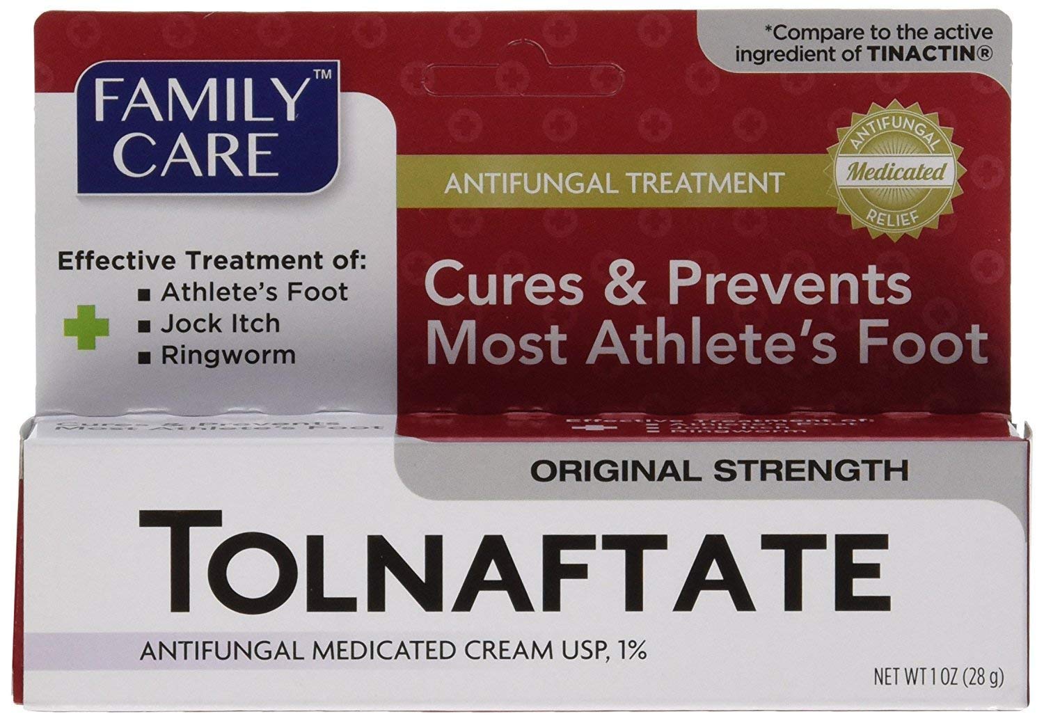 Family Care Tolnaftate Cream 1% 28g x5 tubes relieves itching and helps manage athlete's foot.