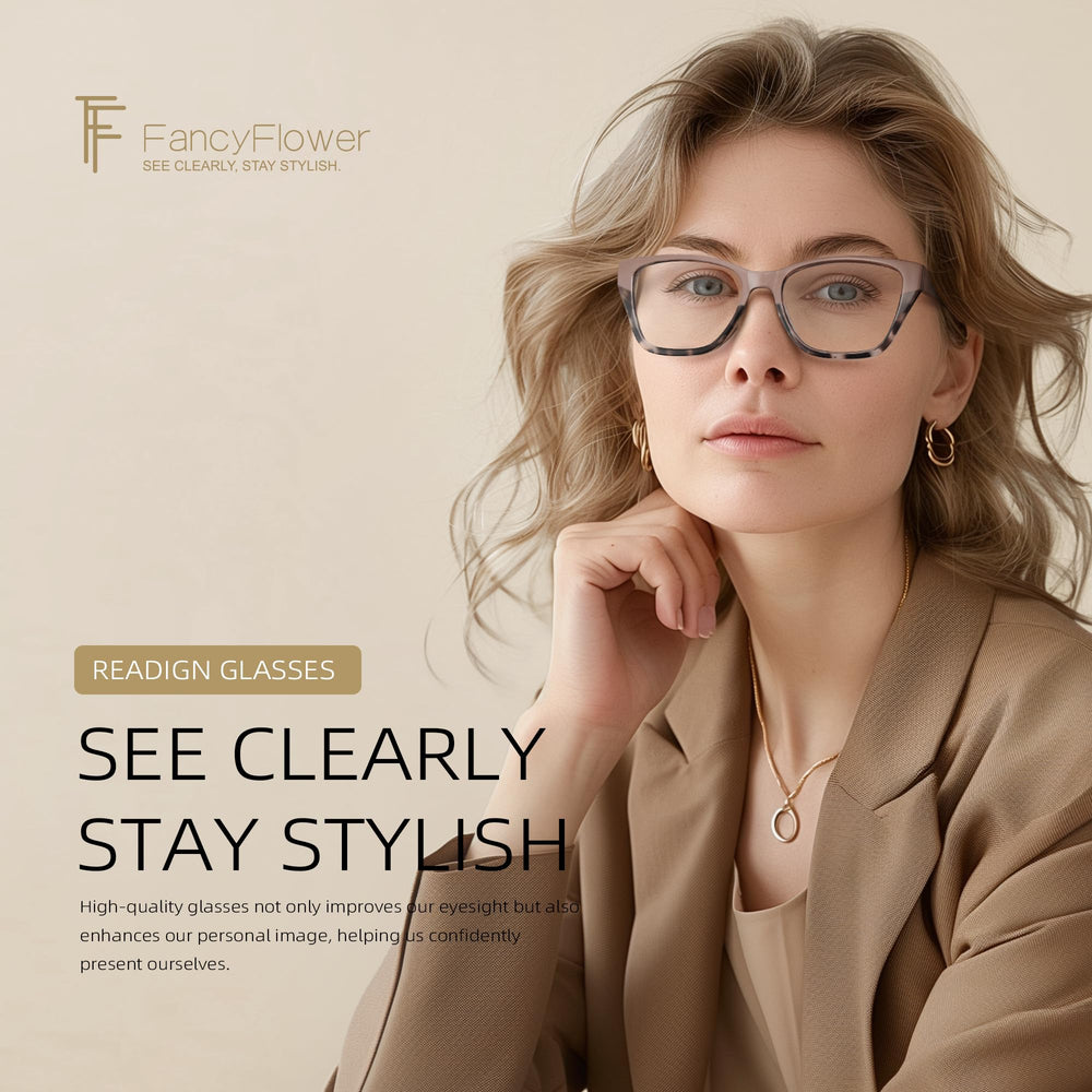 FancyFlower reading glasses with translucent tortoiseshell lower rims for refined style.