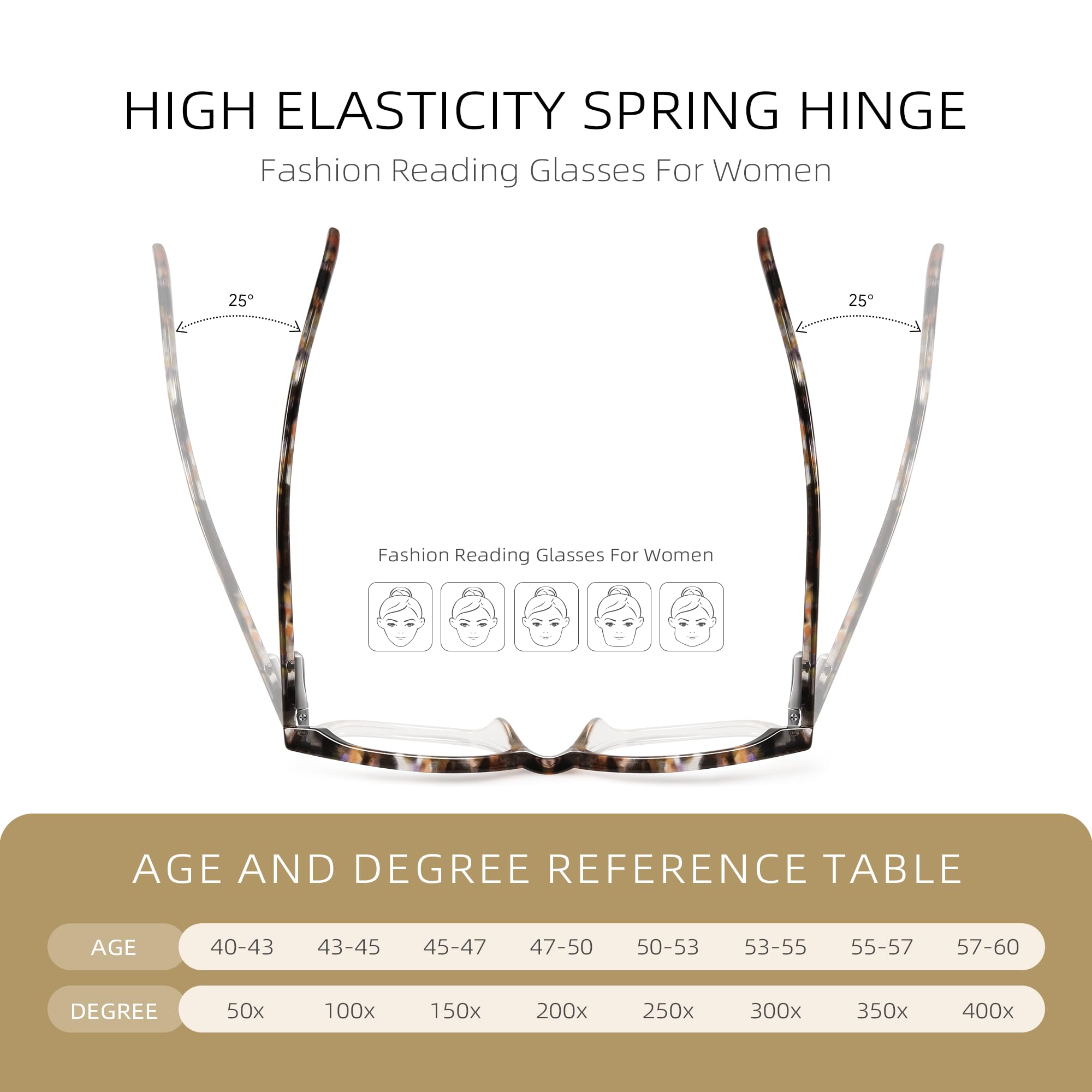 FancyFlower Square Reading Glasses Honey Crystal, front view with versatile style